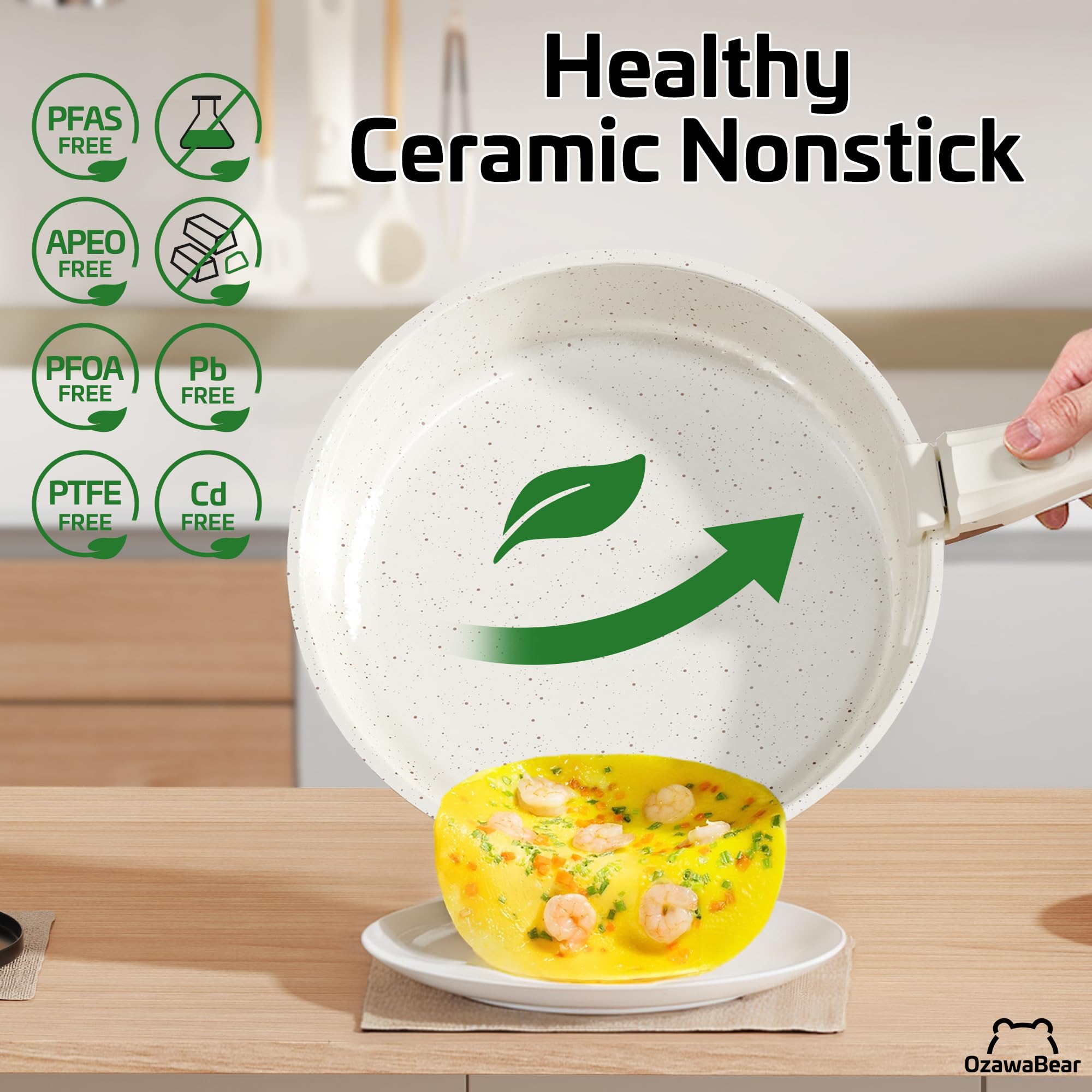 OzawaBear ceramic surface texture close-up illustrating smooth nonstick finish for effortless cleaning