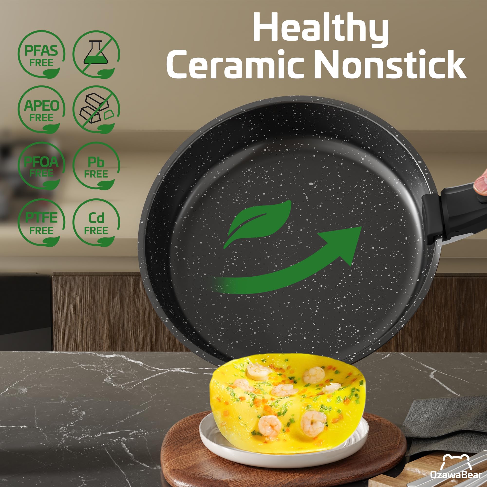 OzawaBear pan with detachable handle attached offering secure grip and control