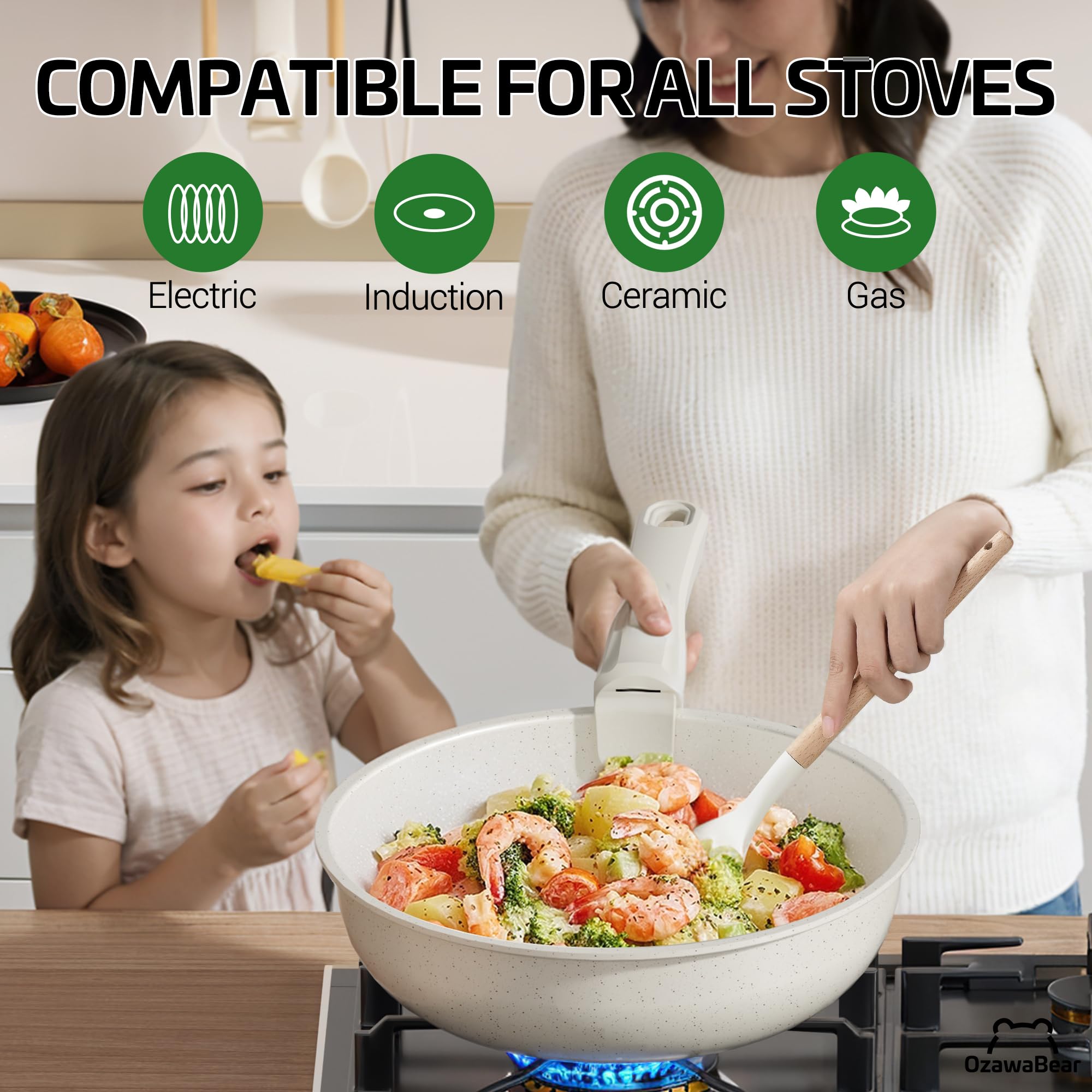 OzawaBear cookware in use on induction stove proving wide stovetop compatibility and even heating