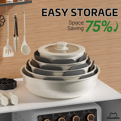 OzawaBear stacked storage compactly packed to save 75% cabinet space for small kitchens