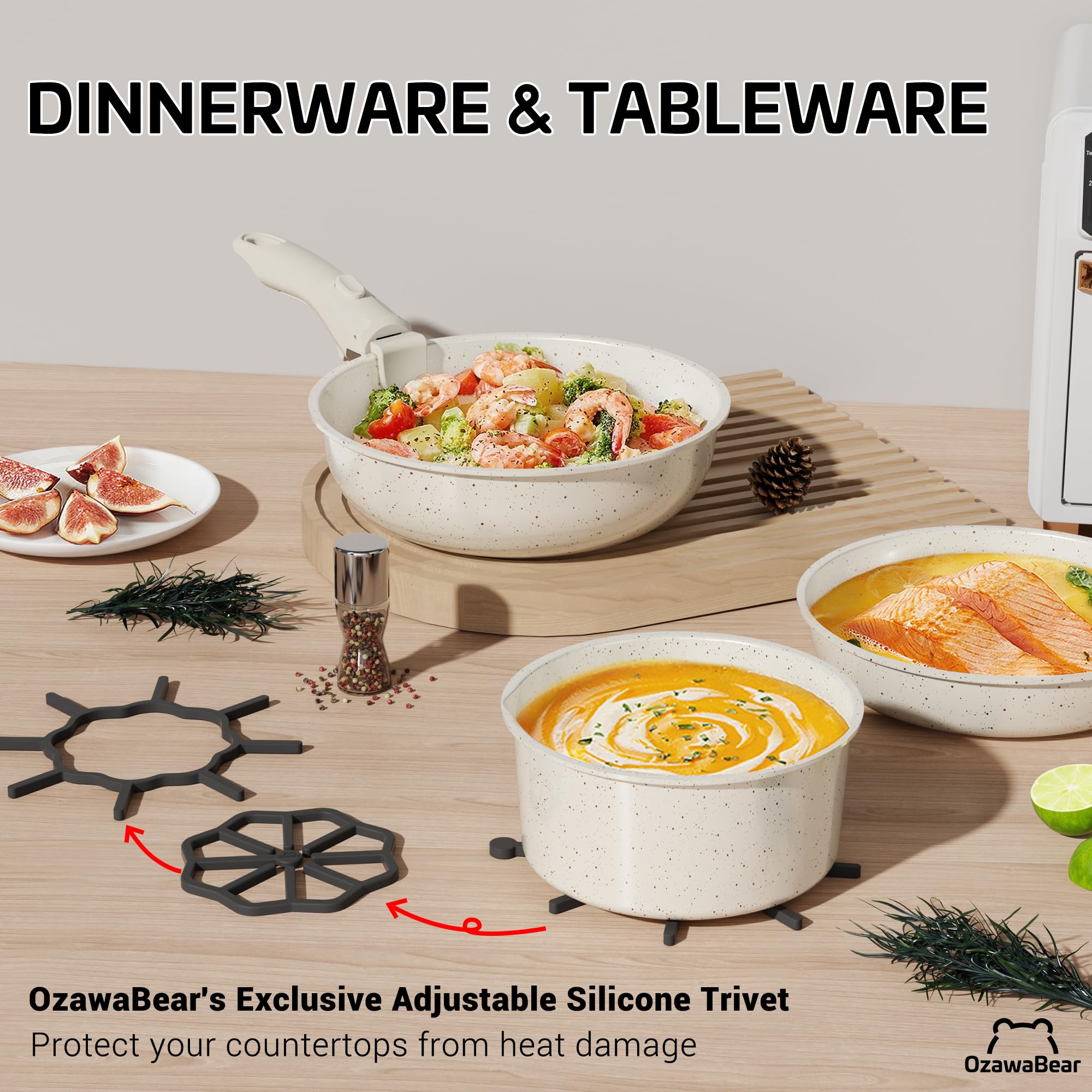 OzawaBear adjustable trivet protecting countertop from hot cookware