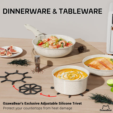 OzawaBear adjustable trivet protecting countertop from hot cookware