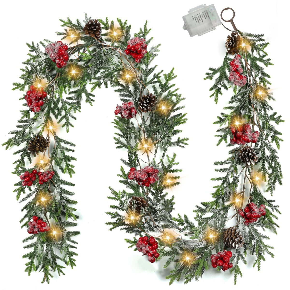 ozfhua 6ft garland front view showing full length and warm lights for festive ambiance