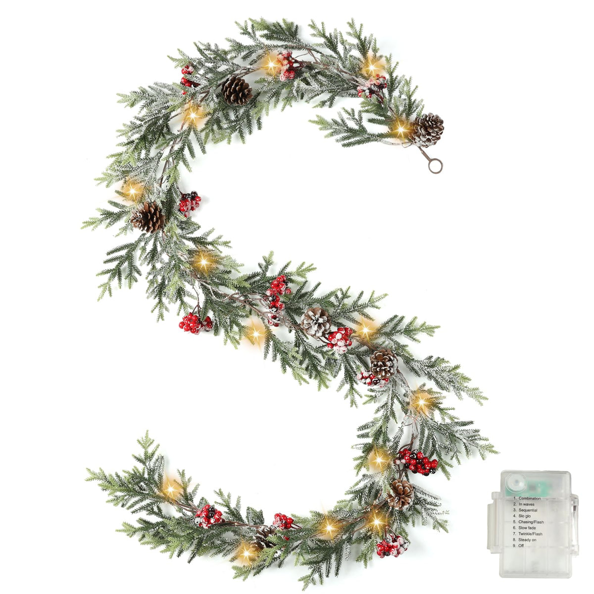 OZFHUA front view of 6 ft garland lighting a mantel for warm ambiance