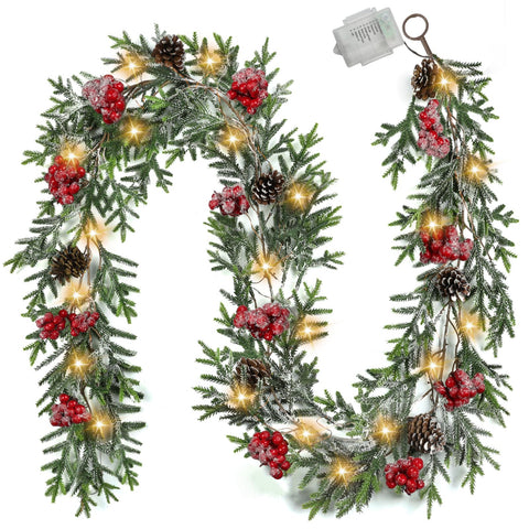 ozfhua 6ft garland front view showing full length and warm lights for festive ambiance