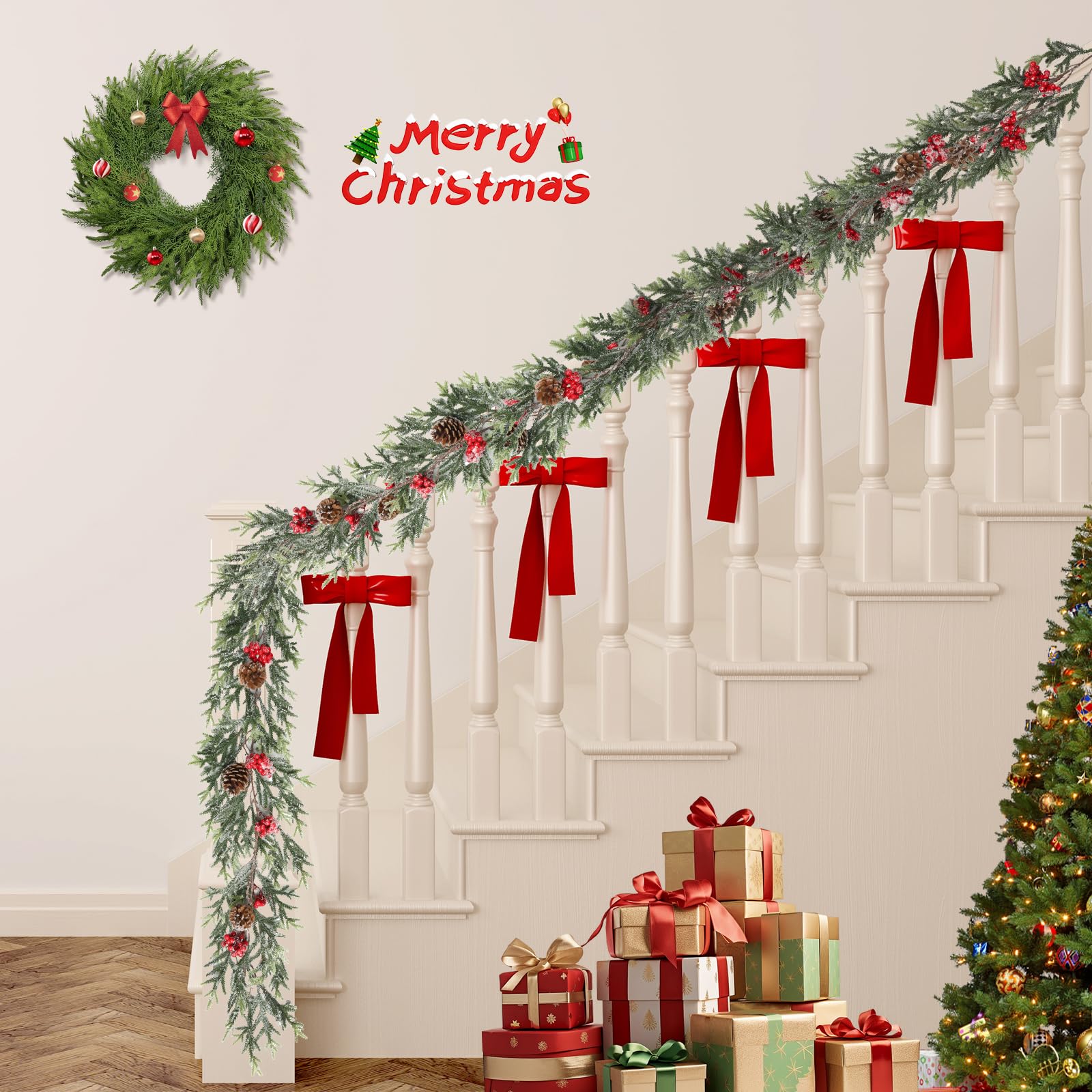 ozfhua garland on mantel styled with ornaments offering cozy holiday decor inspiration