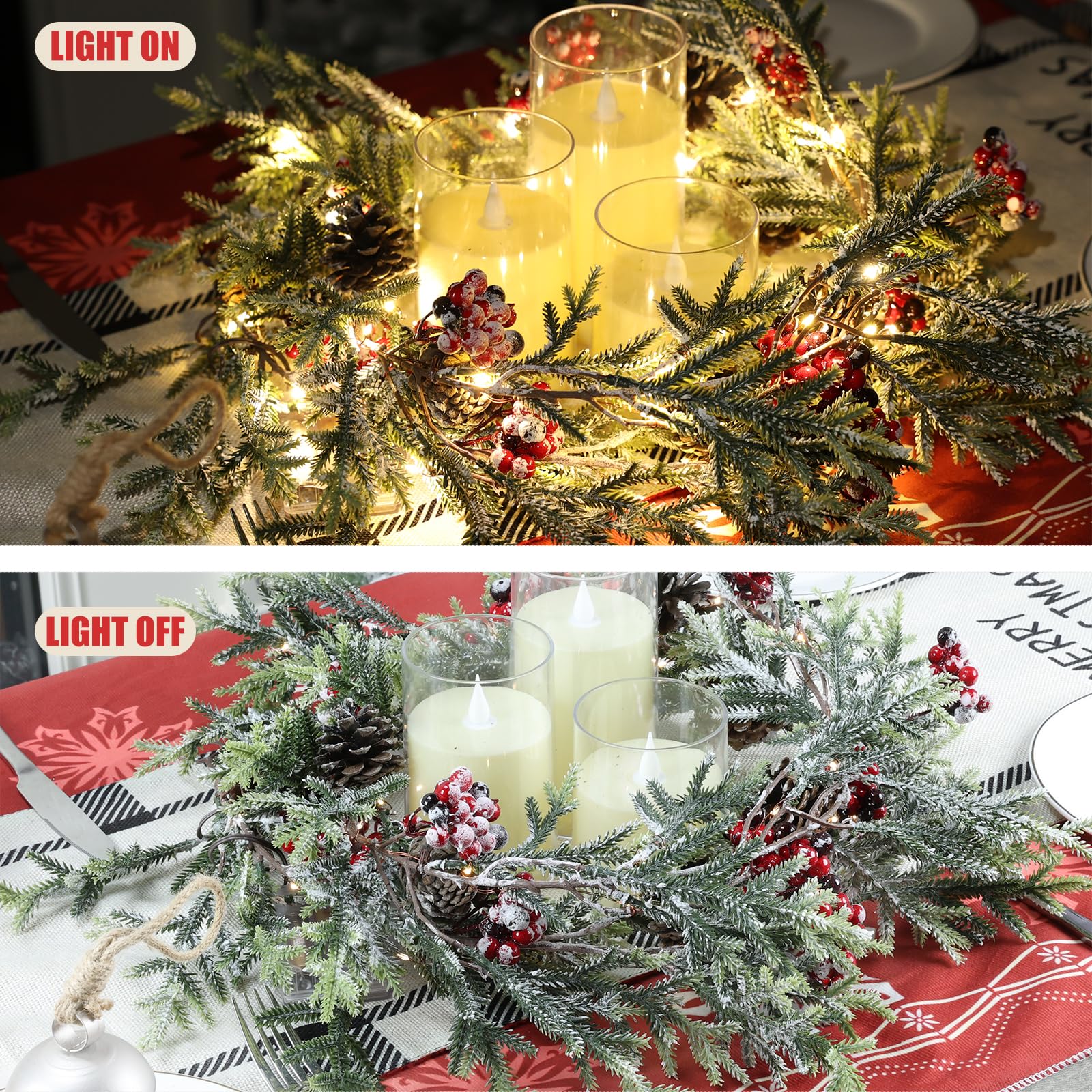 OZFHUA garland draped on mantel creating cozy holiday focal point