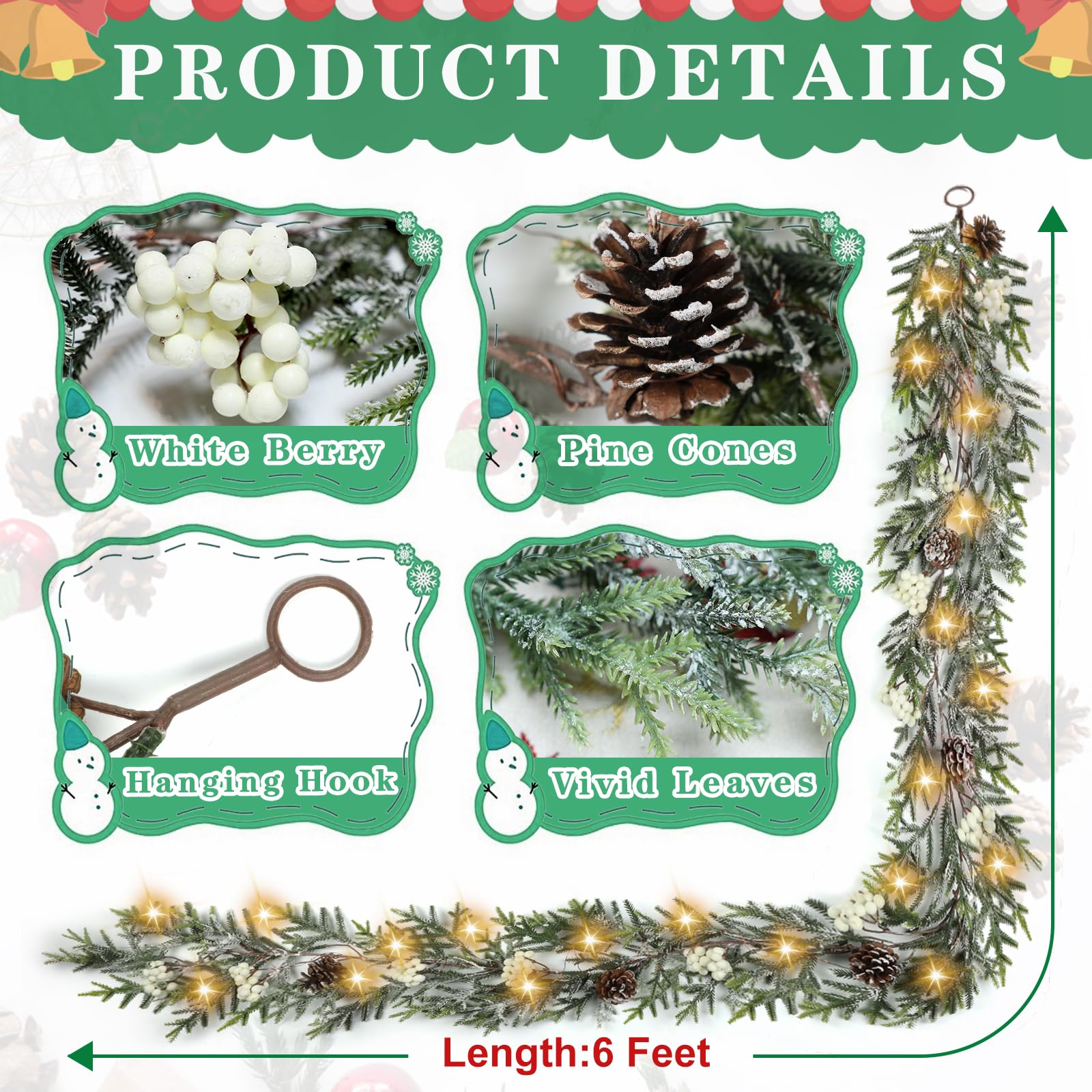 OZFHUA pine cones and white berries detail delivering decorative contrast and charm