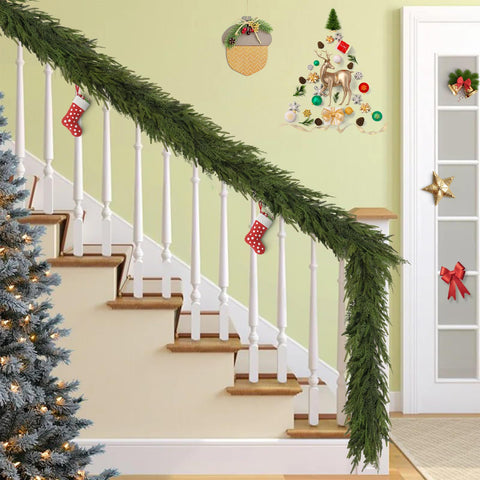 ozfhua stair rail wrapped with garland offering easy secure styling