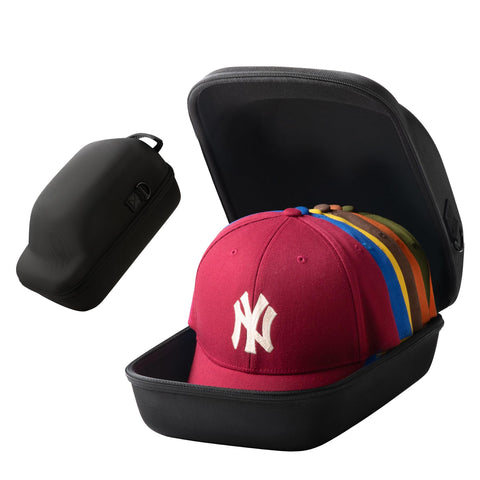 Ozueccr front view of black hat case showing protective shape and portability