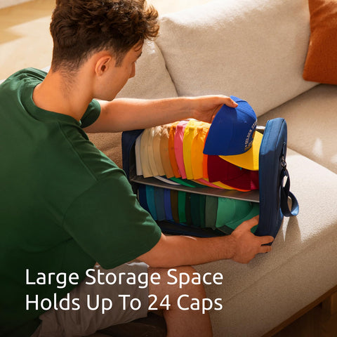 Ozueccr interior loaded with 24 caps demonstrating organized multi-layer storage