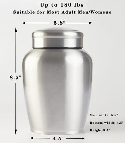P.J homsv urn close-up of smooth stainless steel finish highlighting durability