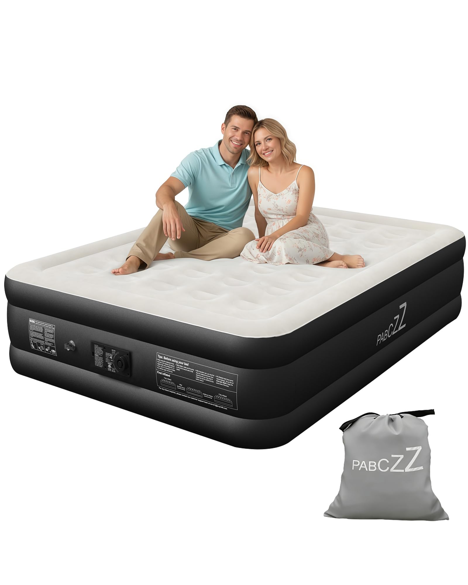 PABCZZ front view of inflated queen mattress showing full profile and benefit of elevated comfort