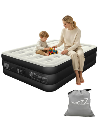 PABCZZ full air mattress front view showing sleek black finish and raised sleeping surface benefit: instant guest bed