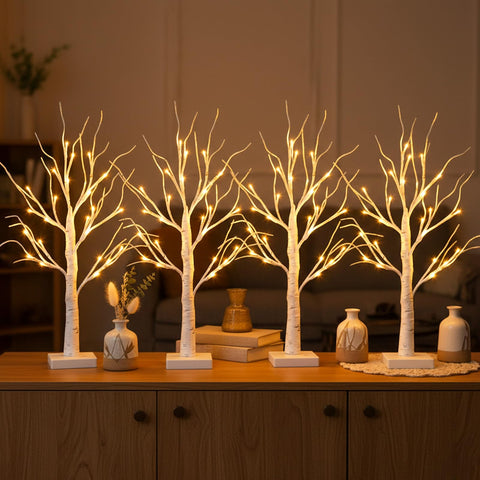 PABIPABI birch trees front view showing warm LED glow and natural look