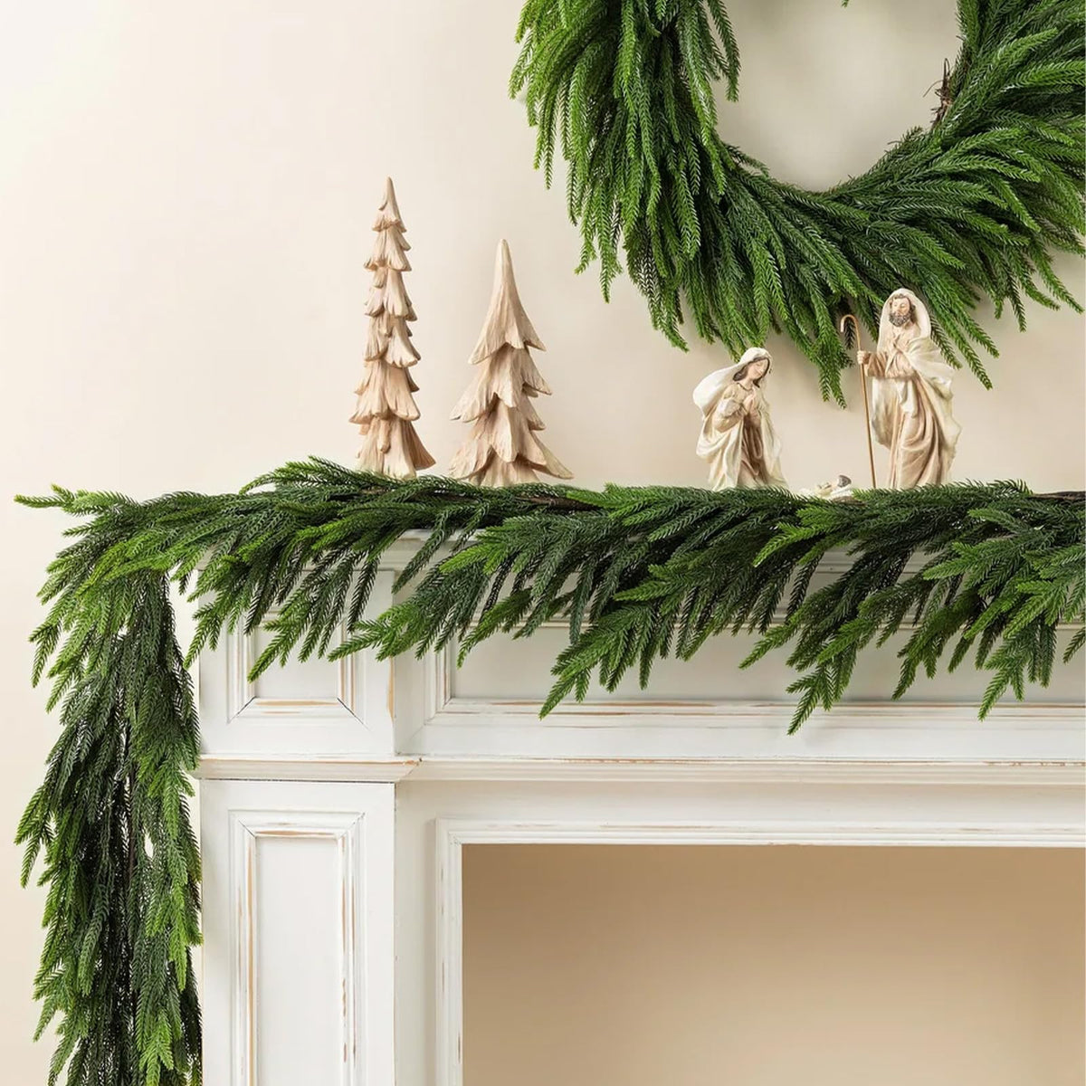 PABREY front view of two 9 ft garlands showing full packaged length and benefits