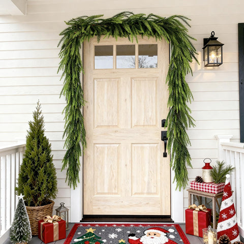 PABREY hands touching garland needles showing soft real-touch feel and pliability