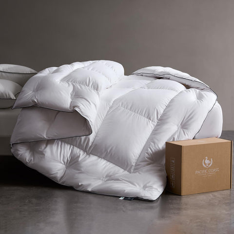Pacific Coast comforter front view showing full king size and plush loft benefit