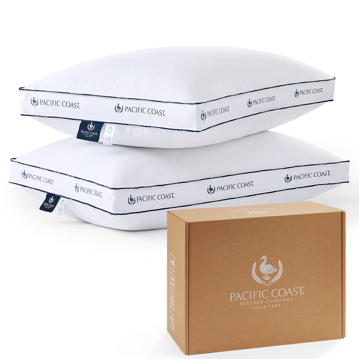 Pacific Coast pillows front packaging showing two-pack and luxury quality