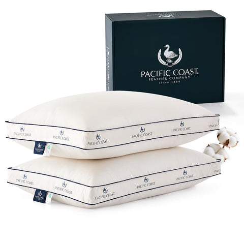 Pacific Coast front view of two standard pillows showing firm hotel-style support and clean design