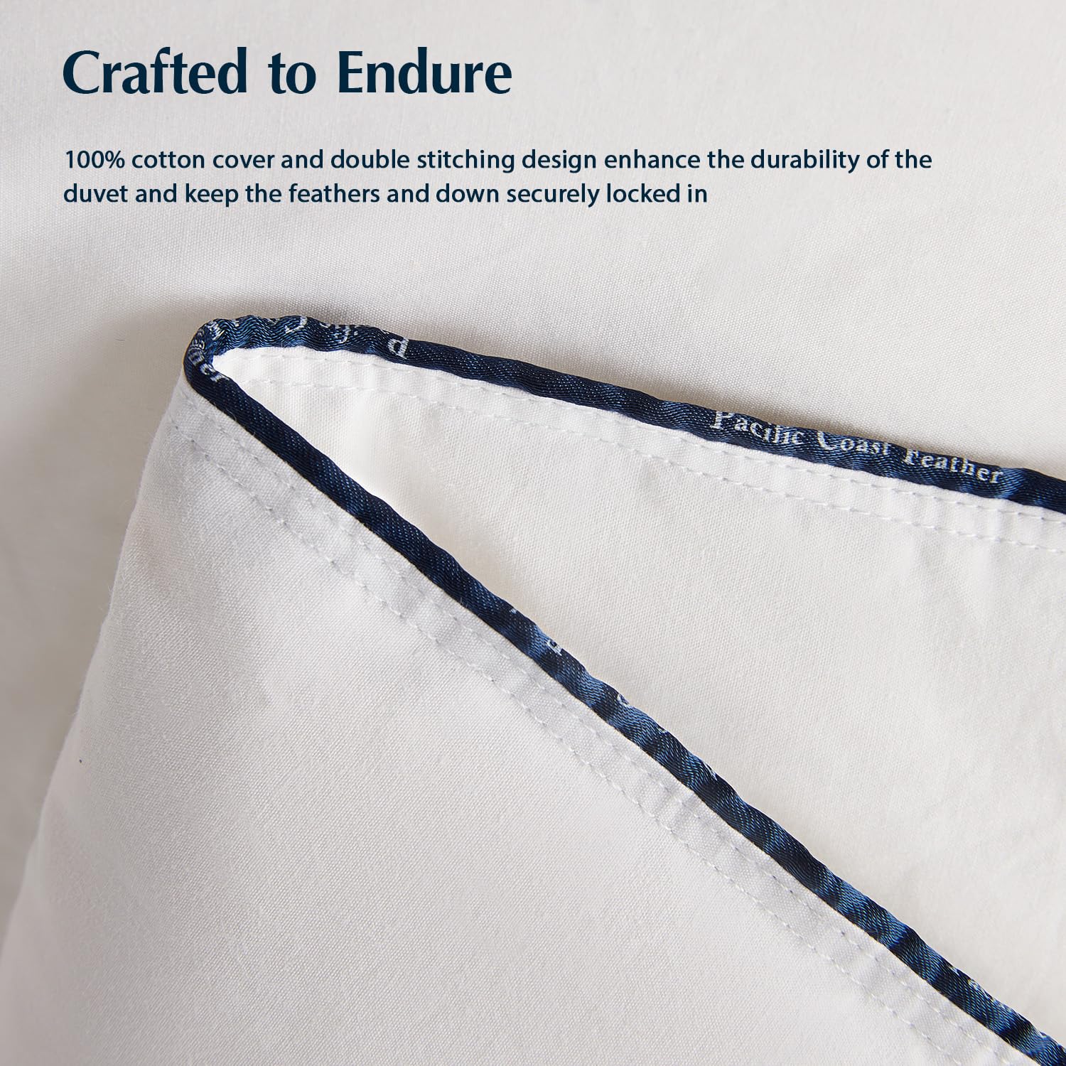 Pacific Coast comforter inside a duvet cover demonstrating secure fit and smooth look