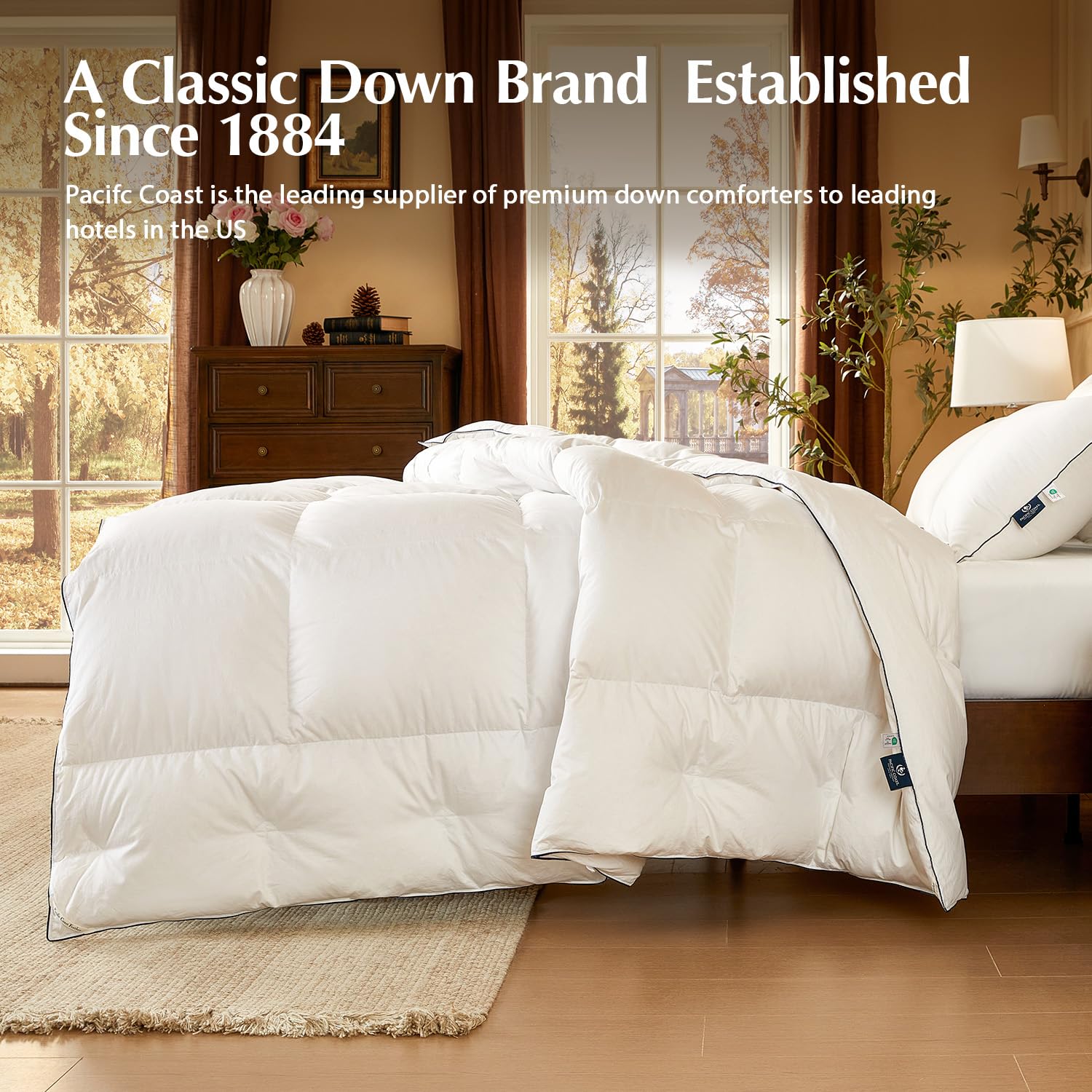 Pacific Coast styled bedroom scene showing hotel-quality comfort and welcoming warmth