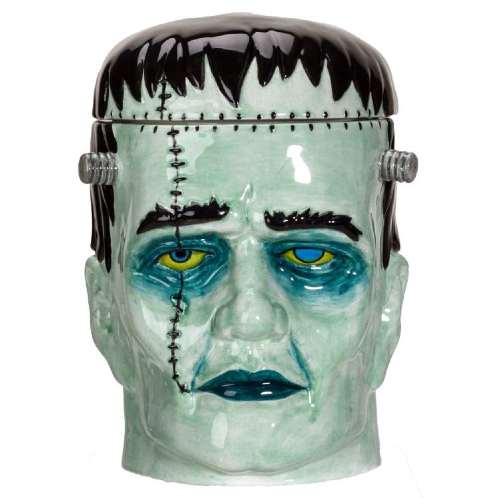 Pacific Giftware Frankenstein head cookie jar front view showing playful design and storage benefit