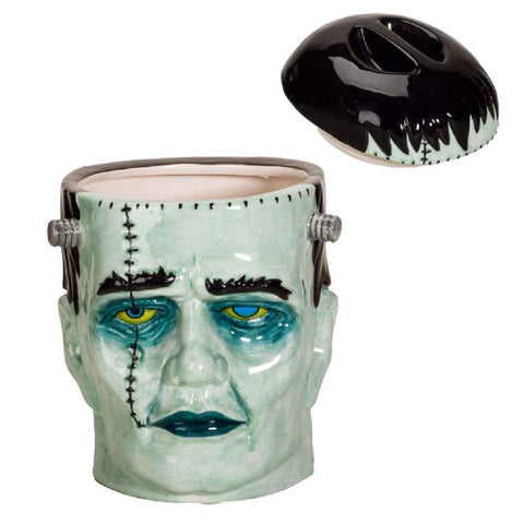 Pacific Giftware Frankenstein cookie jar on kitchen counter showing compact storage benefit