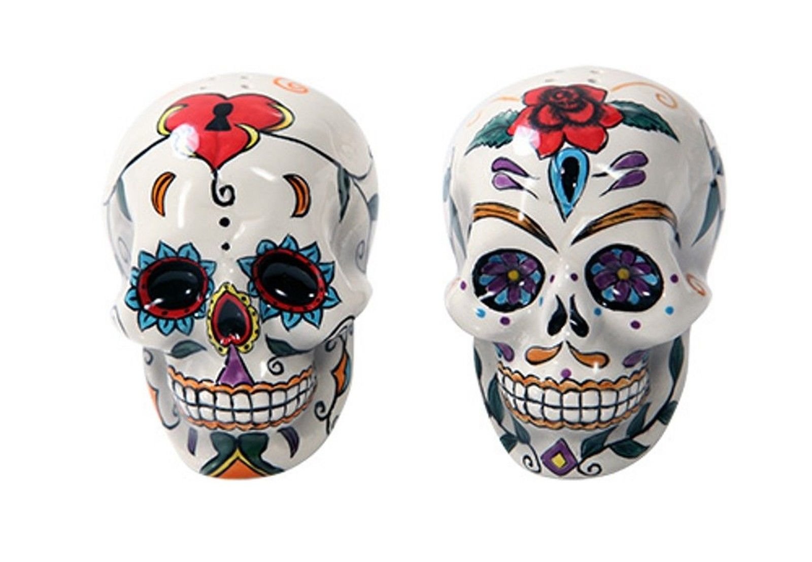 Pacific Giftware skull shakers front view showing vibrant hand-painted detail and decorative appeal