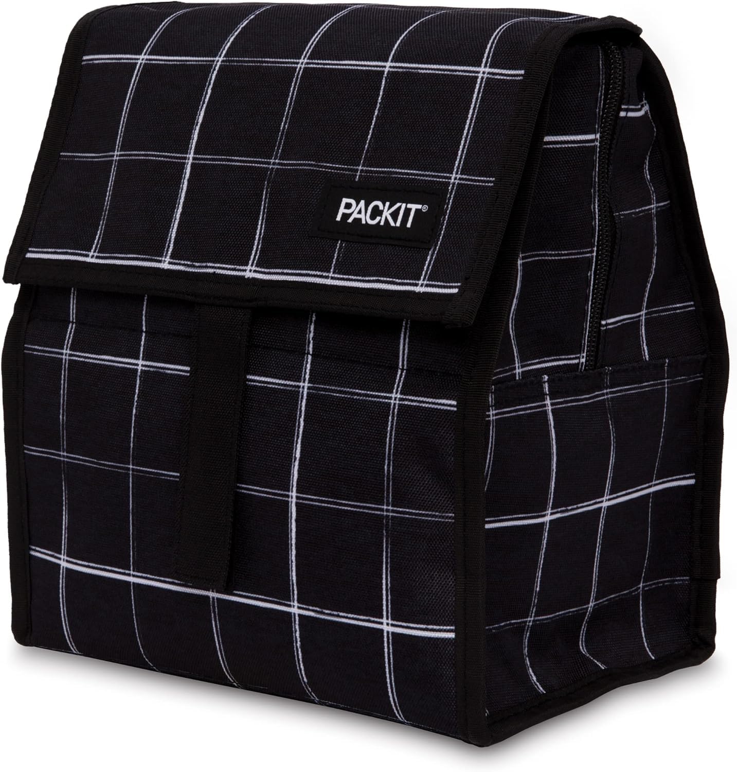 PackIt Black Grid front view showing stylish grid design and easy carrying