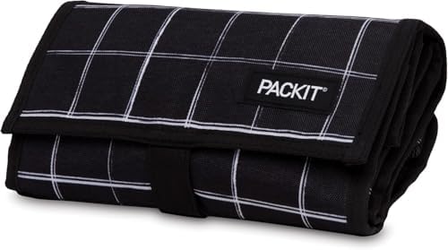 PackIt Black Grid open top view showing roomy interior and zip closure benefit