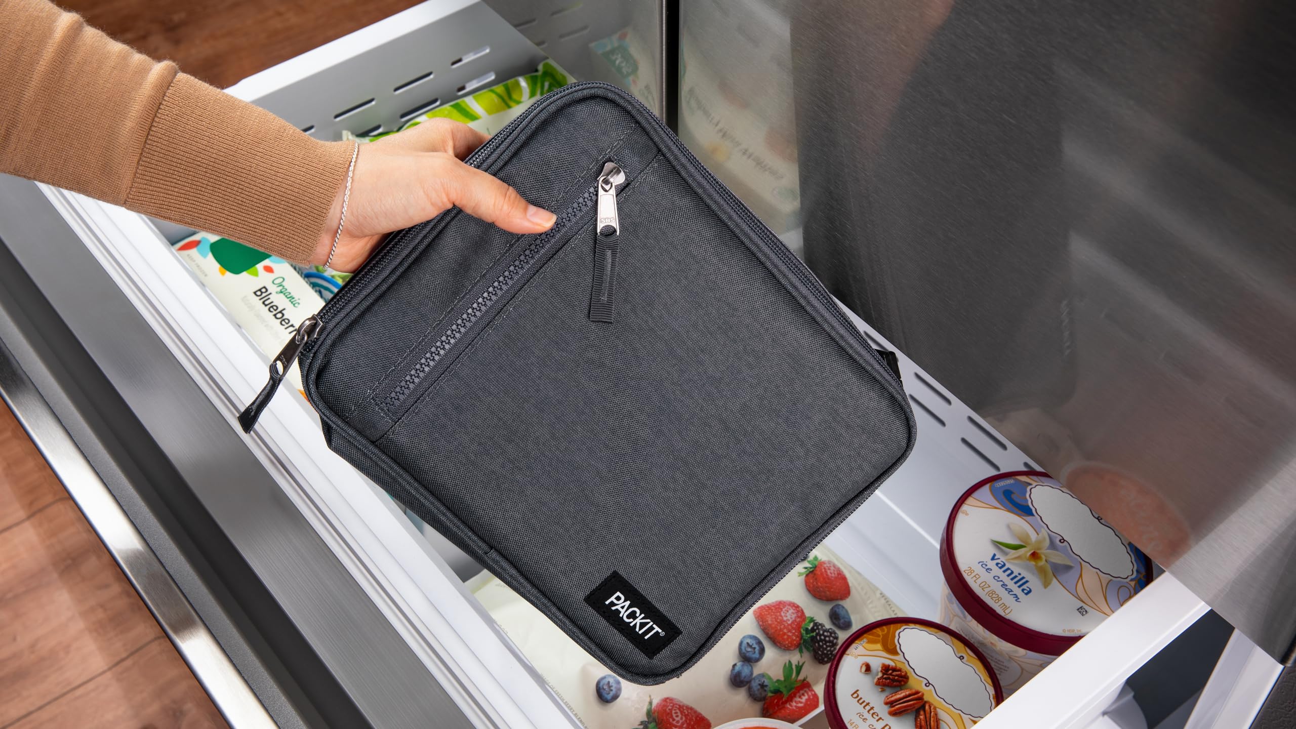PackIt Freezable Classic collapsed side profile for compact storage and space-saving transport