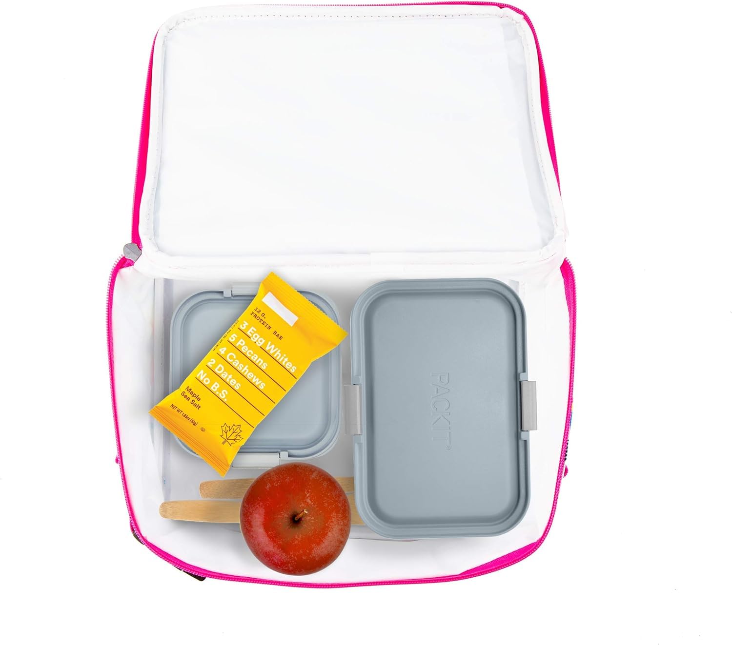 PackIt exterior zip pocket detail holding notes and napkins for added organization