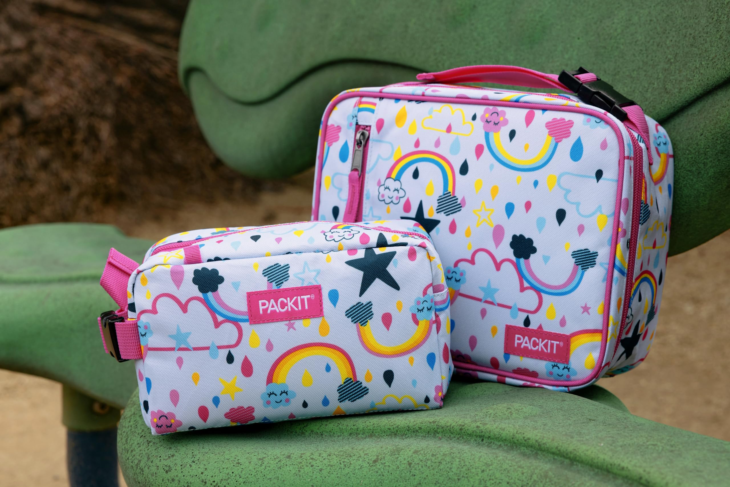 PackIt lunch box packed with sandwich fruit and drink demonstrating practical meal storage