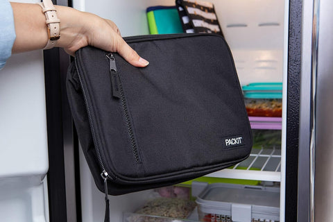 PackIt exterior mesh pocket holding an 8oz bottle for easy hydration storage