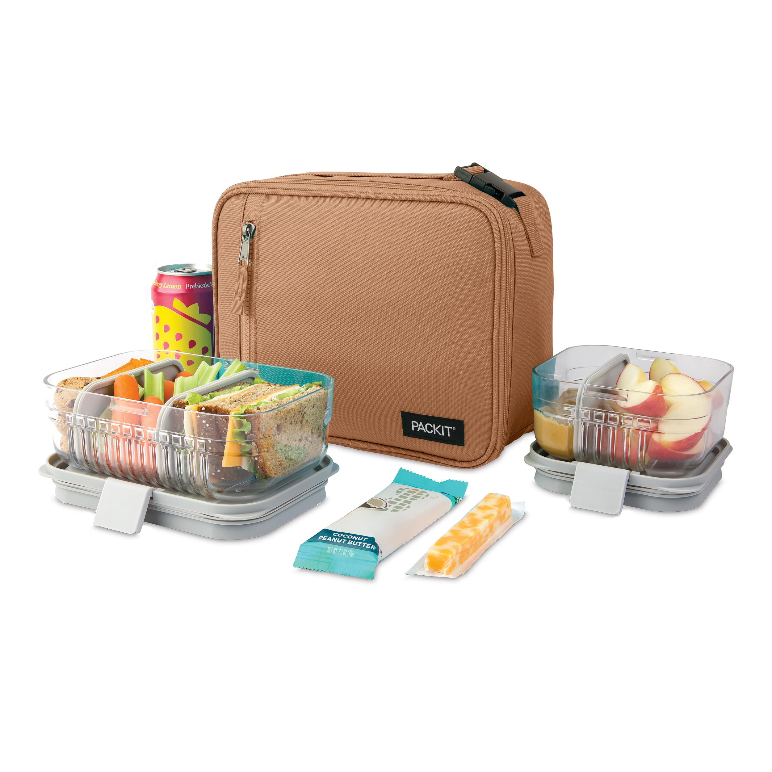 PackIt classic zip-front pocket open showing extra storage for utensils benefit