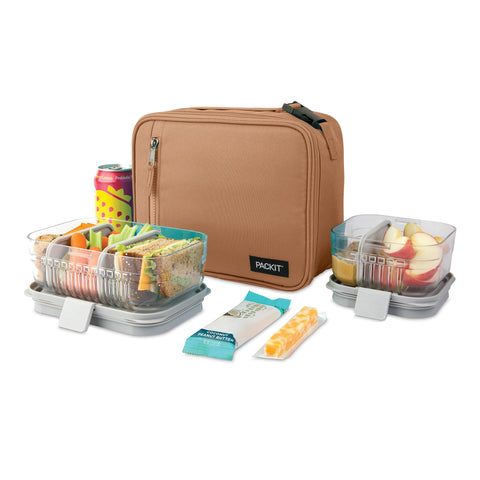 PackIt classic zip-front pocket open showing extra storage for utensils benefit