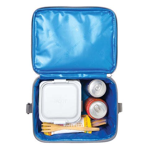 PackIt next to a water bottle showing scale and portable convenience