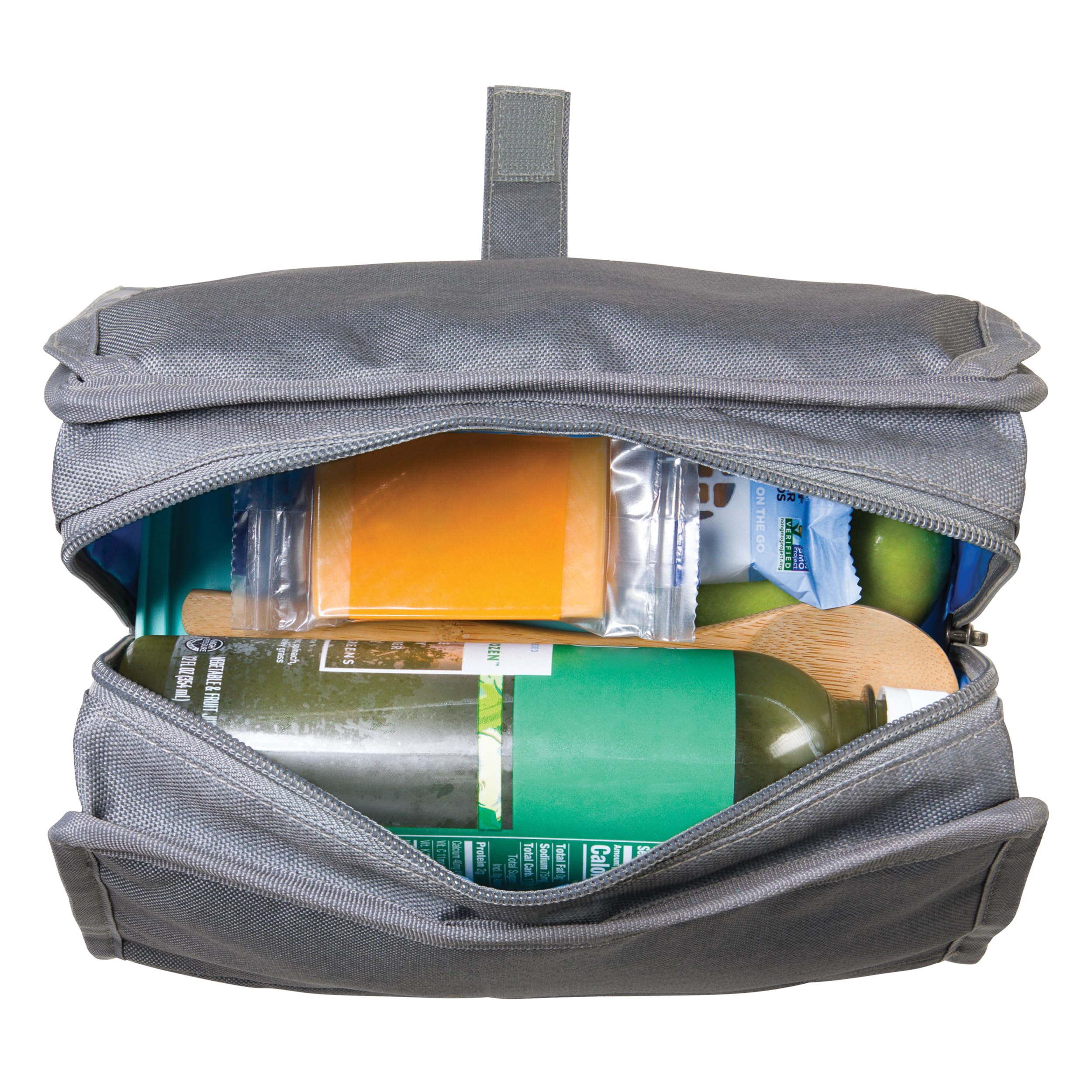 PackIt frozen flat in a freezer demonstrating built-in gel cooling for hours of chill