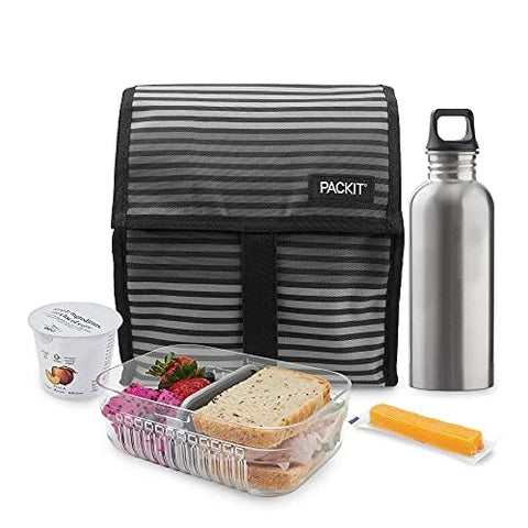 PackIt gray stripes packed with Mod Lunch containers showing organized meal storage benefit