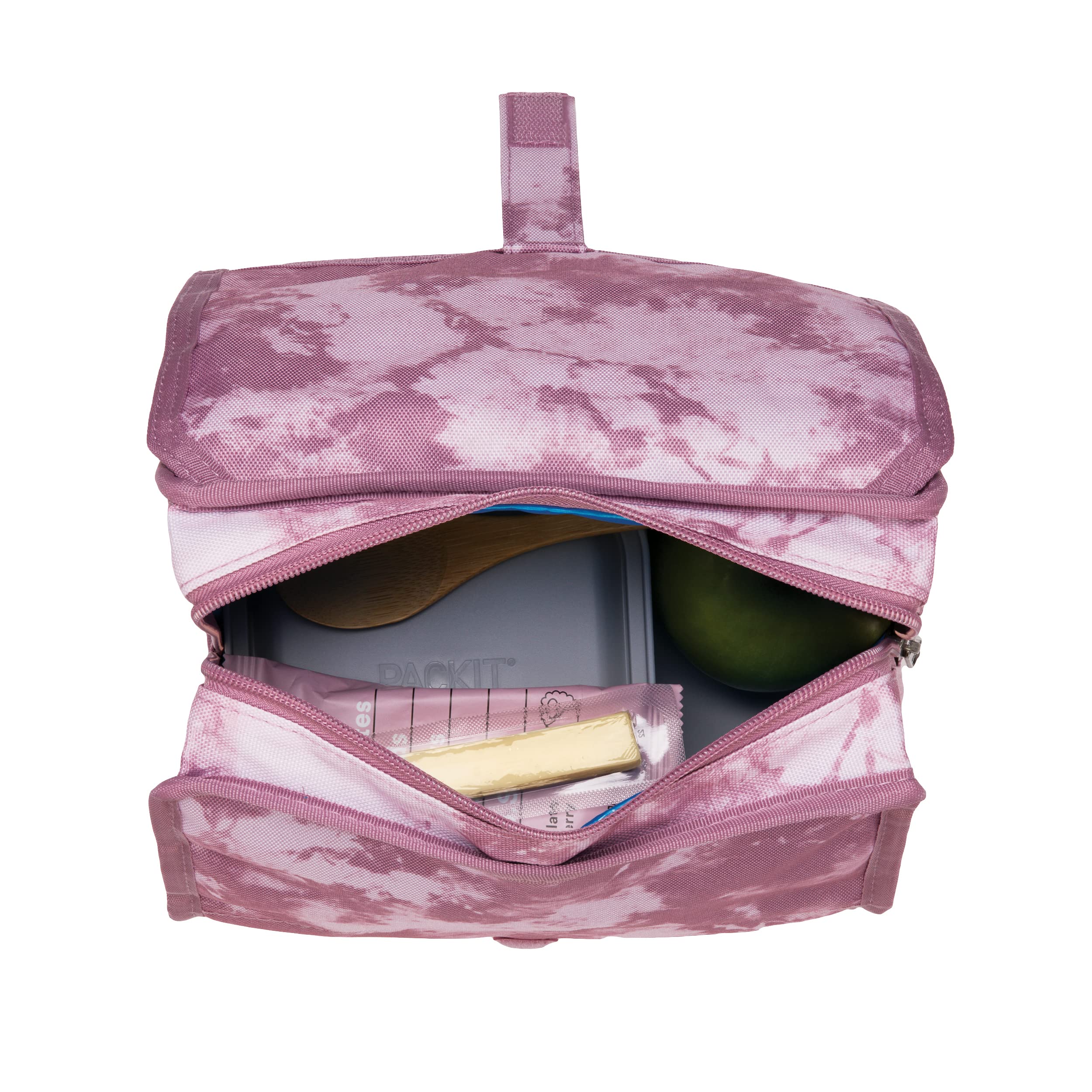 PackIt Mulberry Tie Dye folded flat for freezer illustrating compact, space-saving storage