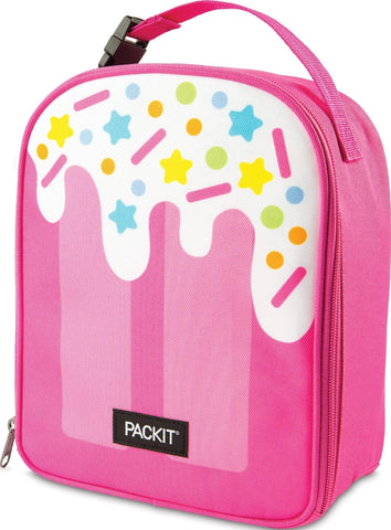PackIt Popsicle front view showing playful print and zipper, keeps lunches cool