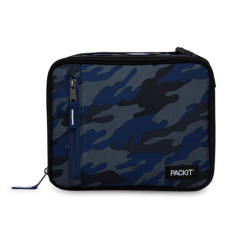 PackIt Sporty Camo Navy front view showing insulated cooling and stylish pattern