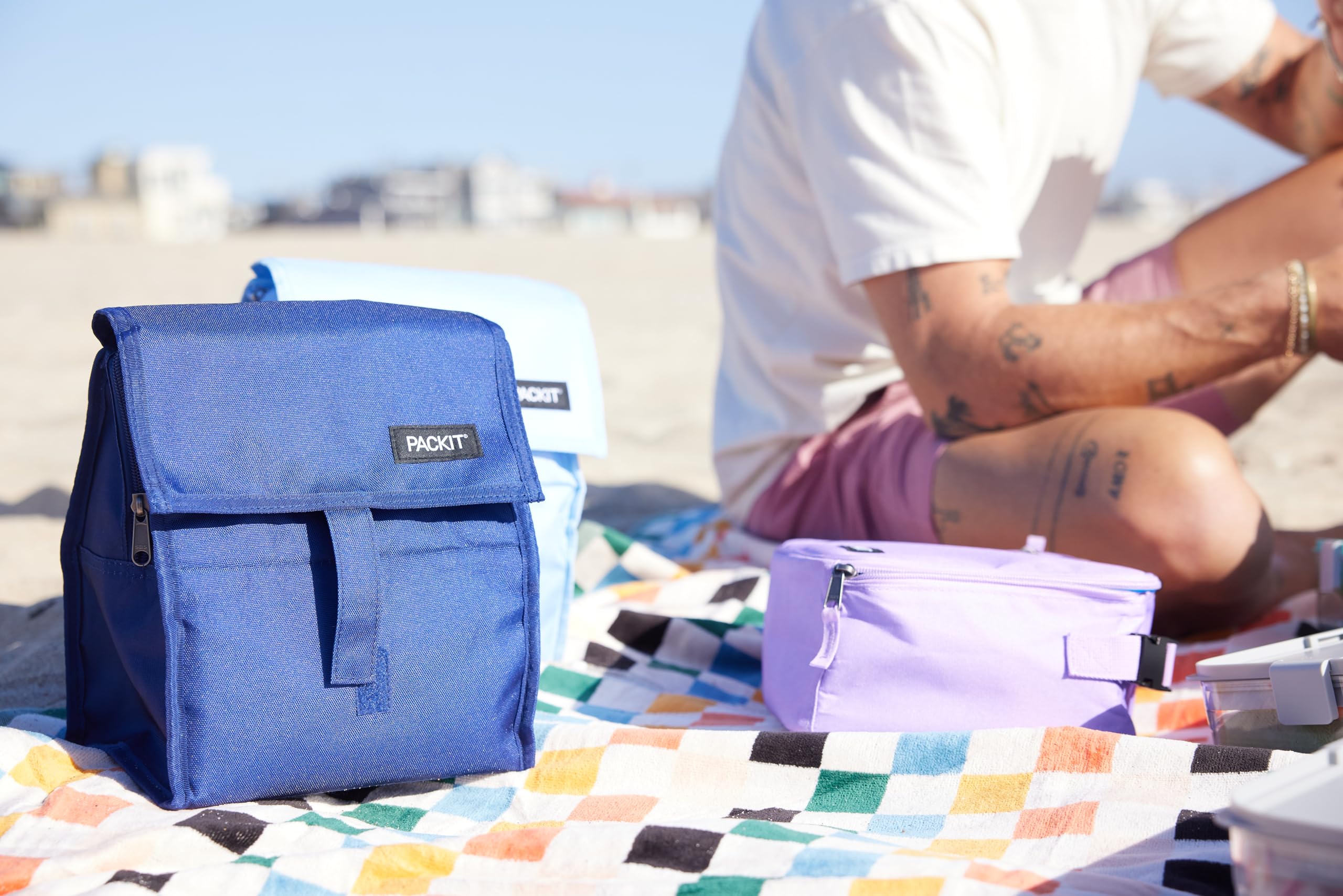 PackIt true blue packed with sandwiches demonstrating organized cooling