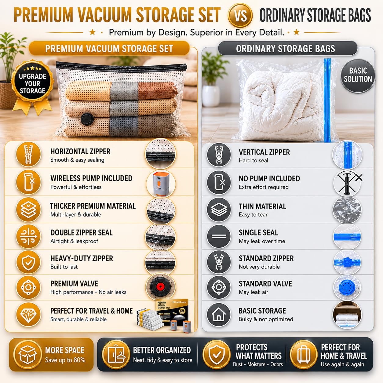 PackNstore organized closet with packed bags maximizing storage