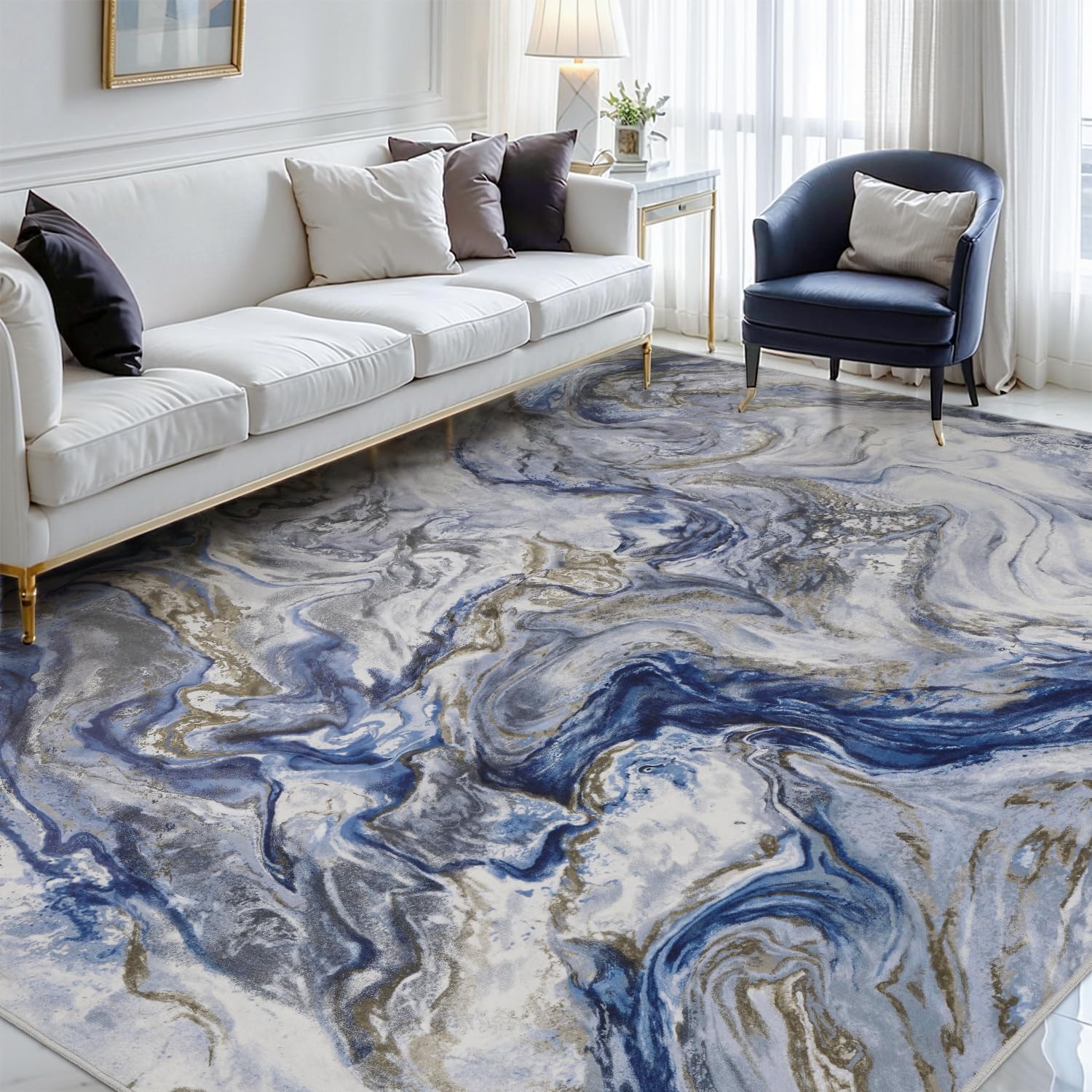 PADOOR front view showing marble blue abstract design and modern focal effect