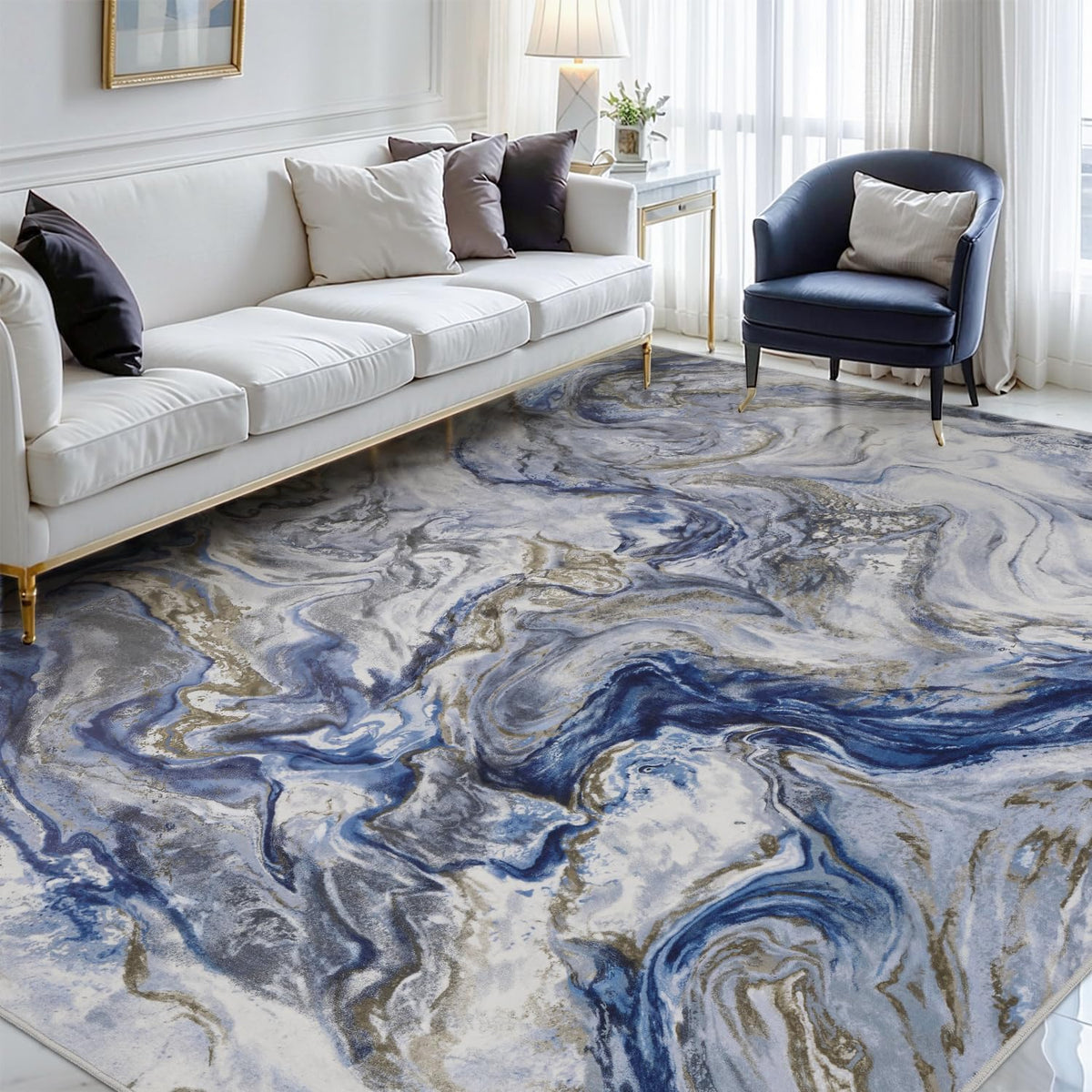 PADOOR front view showing marble blue abstract design and modern focal effect