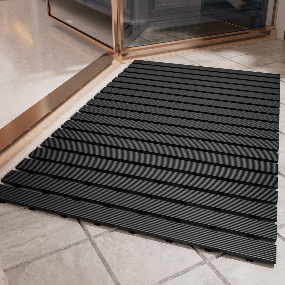 PADOOR front view of shower mat showing size and non-slip features for safer bathing
