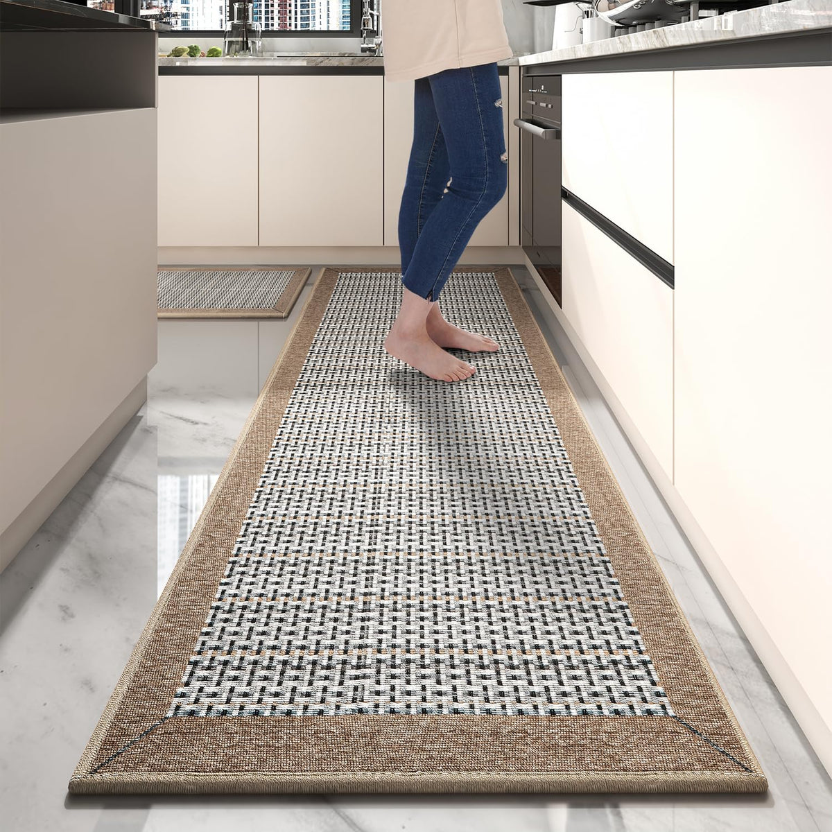 PADOOR brown runner front view showing length and clean edge for kitchen aesthetics