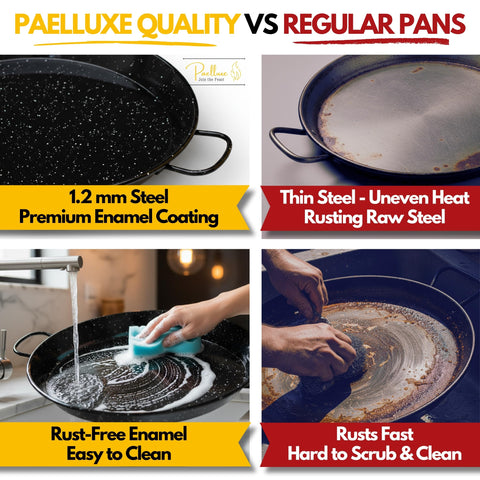 Paelluxe pan on grill outdoors showcasing versatile use for camping and BBQ